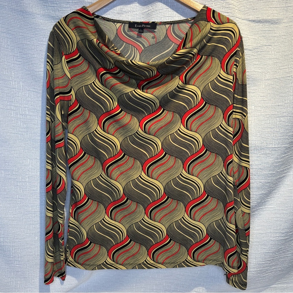 Evan-Picone psychedelic wave pattern Cowl Neck Top